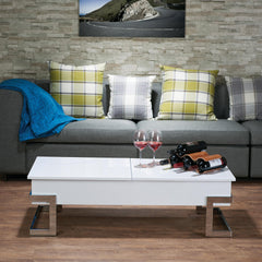 Orestes White High Gloss & Chrome Finish Coffee Table w/ Lift Top