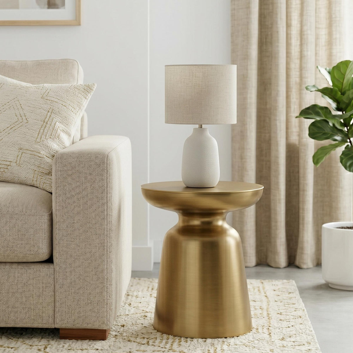 Rhapsody 17 inch Wide Modern Industrial Metal Accent Table in Gold Iron, Assembled