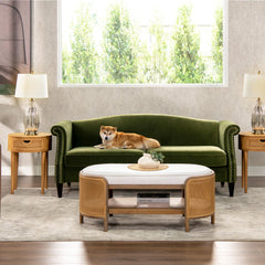 Polyxena 77" Camel Back Small Space Sofa, Olive Green Performance Velvet