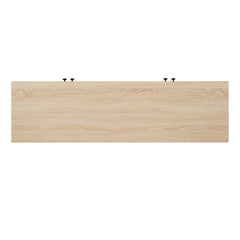 Mid-Century Modern TV Stand Tapered Leg Round Knobs Cabinet Doors Natural Finish Primary Living Room
