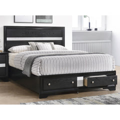 1pc King Platform Bed Storage Drawers Shimmering Silver Accent Black Silver Finish Solid Wood