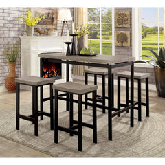 5 Pc Counter Height Table Set Two Tone Design Black Gray Dining Chairs Sturdy Metal Construction PVC Table Top Dining Room Furniture