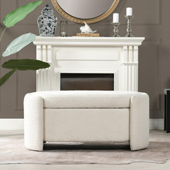 Tale 43" Upholstered Oval Storage Bench, Ivory White Boucle