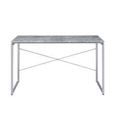 Metal Frame Writing Desk 1pc Wooden Home Office Furniture Faux Concrete & Silver Finish Laptop Table