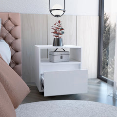 Aria Nightstand , End Table, Side Table Casters, Single Drawer-White