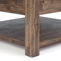 Hector 38 inch Wide Solid Acacia Wood Square Coffee Table in Rustic Natural Aged Brown