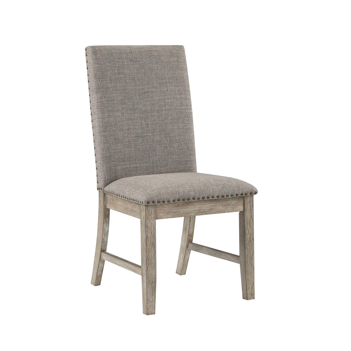 Set of 2 Side Chairs Upholstered Backrest Seat Nailhead Trim Brown Gray Finish Dining Furniture