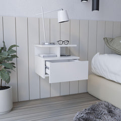 Cosmos Floating Nightstand , End Table, Side Table Drawer, Open Top Shelves -White