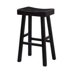 Traditional Solid Wooden Stool Set of 2pc, Contour Seat Black 29"H