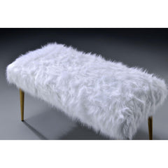 Moon II White Faux Fur & Gold Finish Bench