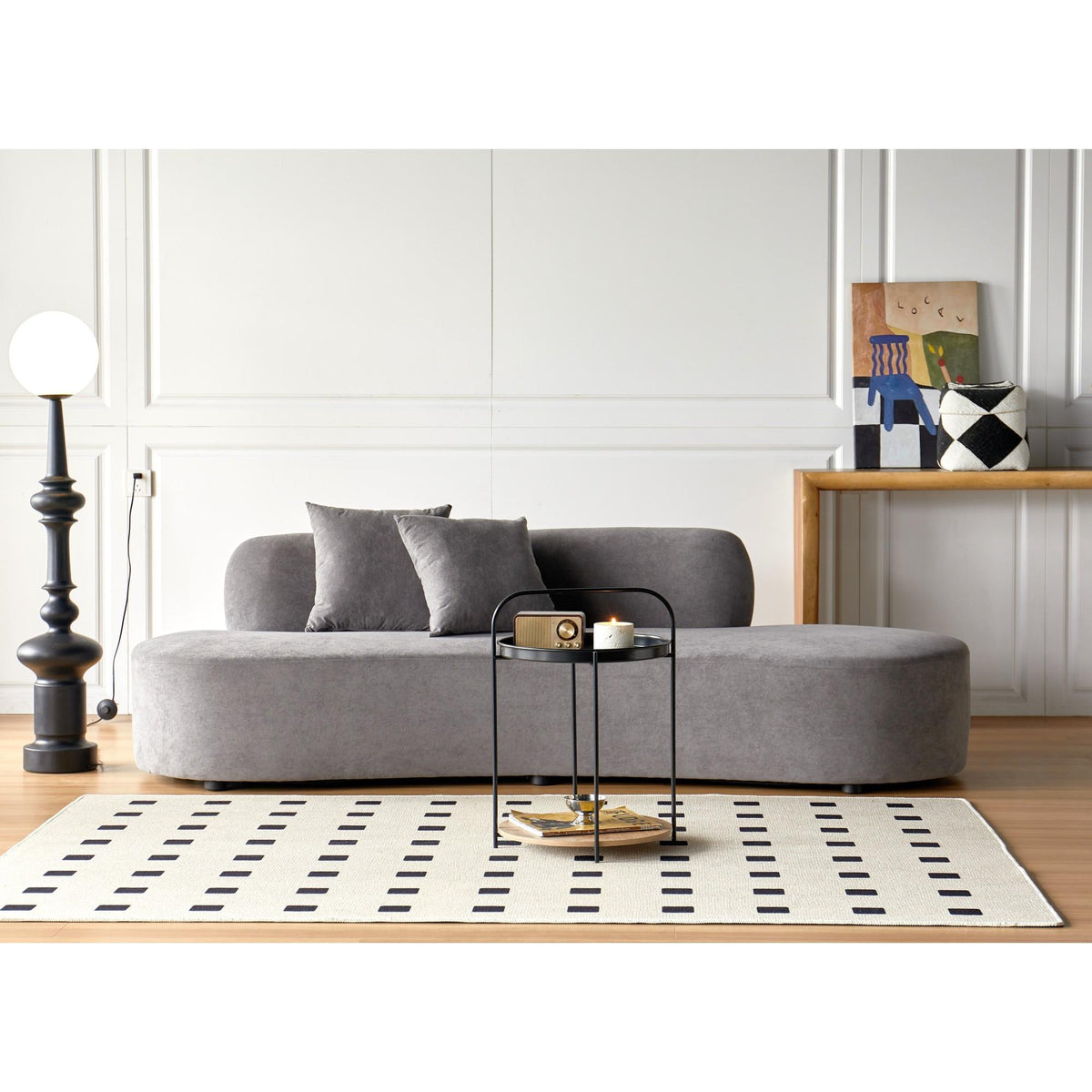 90" Curved Sofa with Throw Pillows, 4 Seater Luxury Velvet Couch with Half Moon Design and High-Density Foam, Ideal for Modern Living Room, Office & Apartment, Grey