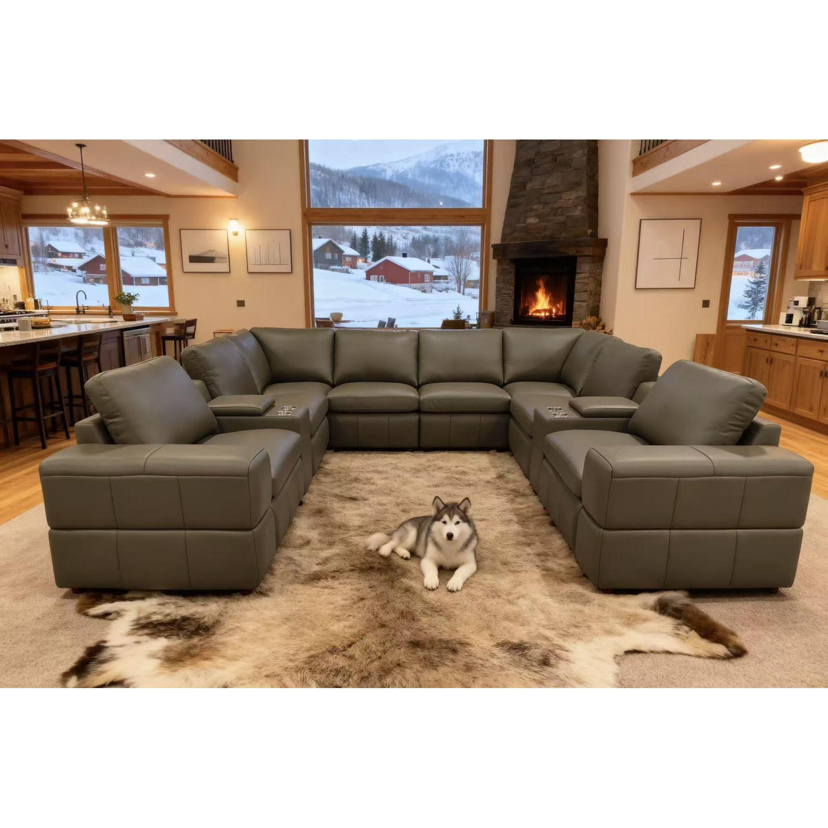 Large Arm Leather Match Upholstery Modular Sectional