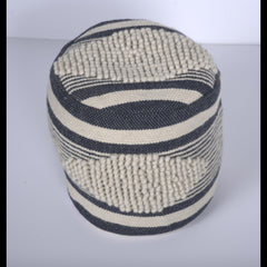 Log Handcrafted Fabric Cylindrical Pouf, Beige and Dark Grey