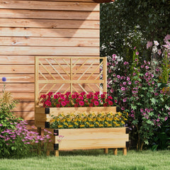 2 Tier Trellis Planter, Wooden Raised Garden Bed, Natural