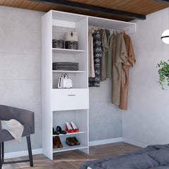 Oasis 150 Closet System, Metal Rod, Five Open Shelves, One Drawer -White