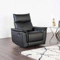 Black Finish Transitional Style Recliner Chair Flared Padded Arms Welt Trim Primary Living Room