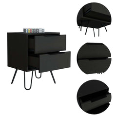 Vault 2 Nightstand , End Table, Side Table Four Legs, Two Drawers -Black