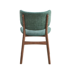 Mid-Century Modern Dining Furniture Set of 2 Side Chairs Green And Walnut Finish Wooden Sleek Design Curved Backrest Comfort