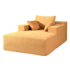 Convertible Chaise Lounge Chair Indoor – Oversized Corduroy Couch with Wide Armrest & Throw Pillows, Cozy Boneless Sleeper Sofa Bed Armchair,  No Assembly Required, Ginger Yellow