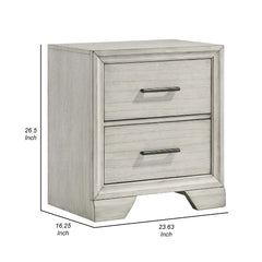 Poseidon Nightstand, 2 Drawers, Chrome Handles, Rustic White Mist