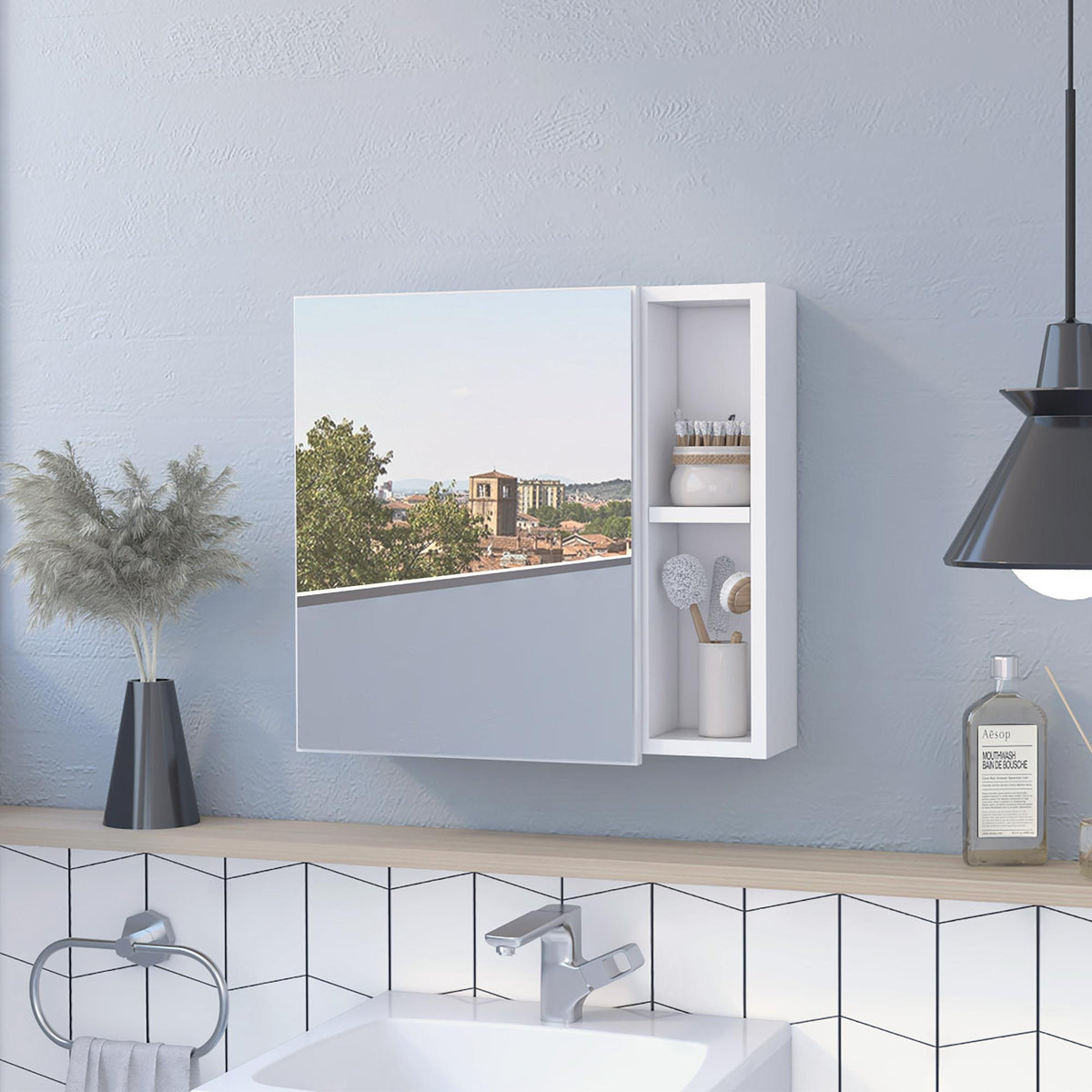 Orion Medicine Cabinet, Three Internal Shelves, Single Door, Two External Shelves -White