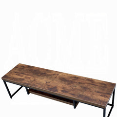 Industrial Style TV Stand Black Metal Frame Living Room Furniture 1pc Wooden Top Weathered Oak Finish Shelf