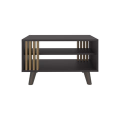 Eden Coffee Table With Open Storage Shelf, Living Room Center Table, Black/ Natural Oak