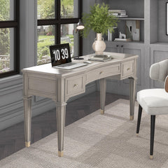 Zeus 55" 3-Drawer Wood Executive Desk Grey Cashmere Rubber Wood & Veneer