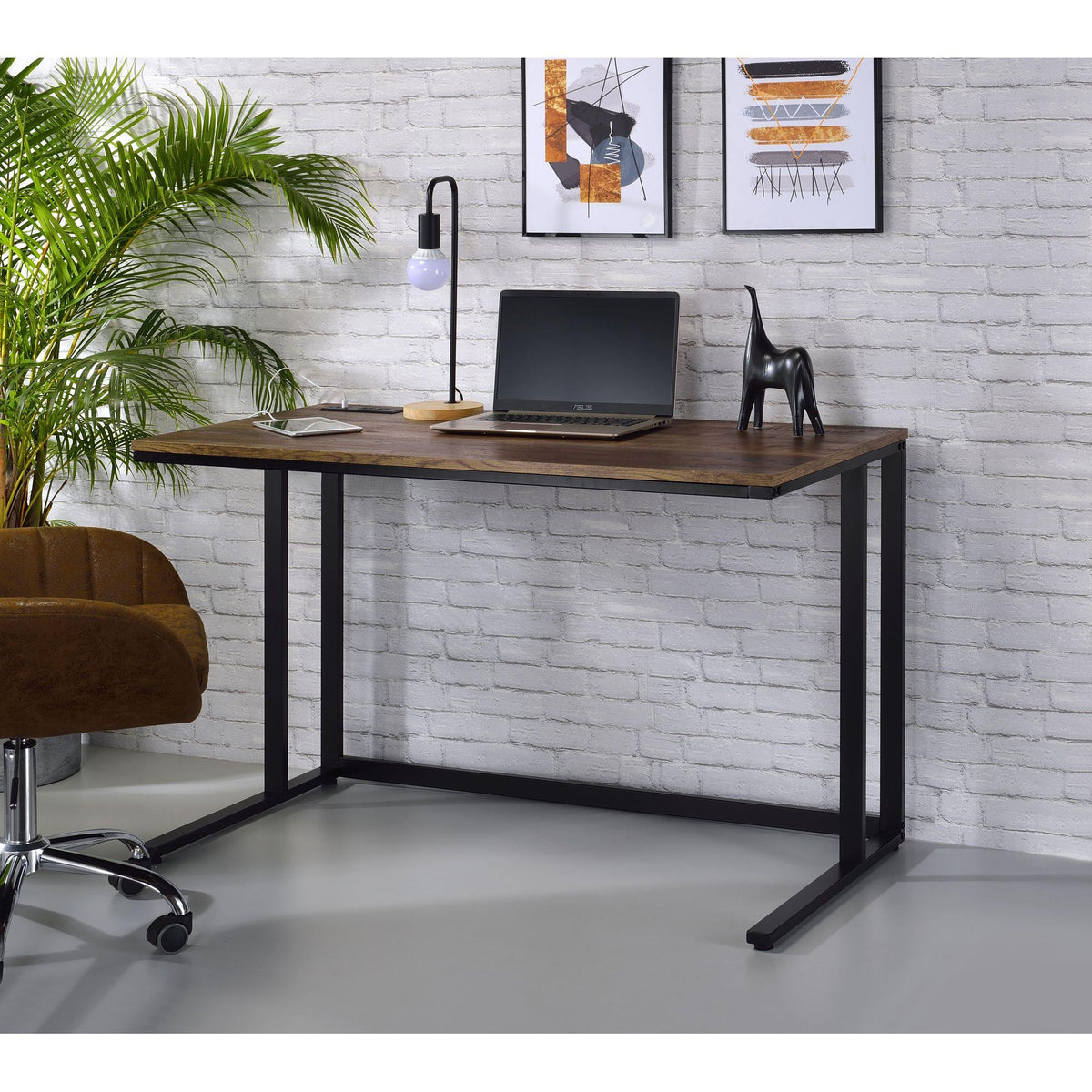Paradise Walnut & Black Finish Writing Desk W/USB