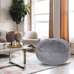 Sanctuary Velvet Bean Bag Chair, Grey-5ft Plush Floor Chair for Kids and Adults w/ Washable Cover, Lounge Chair with Stretchable Fabric, Comfy Bedroom Chair, Filled with Shredded and Memory Foam.