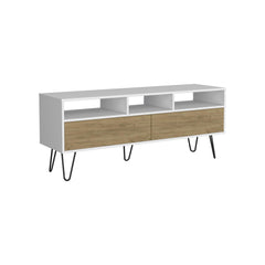Jason 54" Wide Two-Door Cabinet Tv Stand with Pull Down doors, Three Shelves, Cable Management White - Naturla Oak
