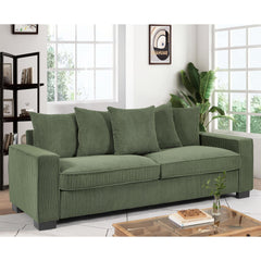 Odysseus Corduroy Sofa with 5 Matching Toss Pillows, Sleek Design, Spacious and Comfortable 3 Seater Couch for Modern Living Room, 88" Wide , Dark Green