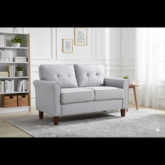 Light Grey Loveseat Sofa, 2-Seater Couch, Mid-Century Upholstered Sofa for Living Room