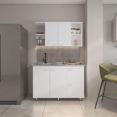 Kitchen Cabinet Set, 6 Doors, 9 Shelves, White - Kitchen