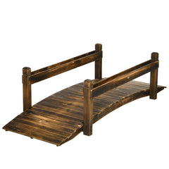 7.5' Wooden Garden Bridge with Planters, Stained Finish Arc Footbridge with Safety Railings for Backyard, Pond Stream, Stained Wood