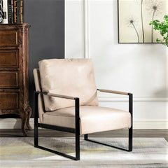 Nirvana Classic Mid Century Modern Accent Chair with Durable Square Metal Frame, Armchair for Living Room, Bedroom, Home Office in Spotted Microfiber Upholstery, Light Camel
