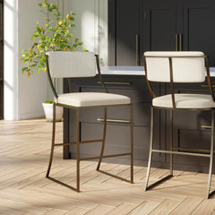 30" Bar-Height Metal Bar Stool with Back, Antique Brass, 1PC