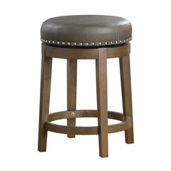 Utopia 25 Inch Swivel Counter Stool Gray Round Faux Leather, Brown, Set of 2