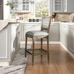 Gallery Rattan Wicker High Back Armless Counter Bar Stool, Heathered Grey Linen
