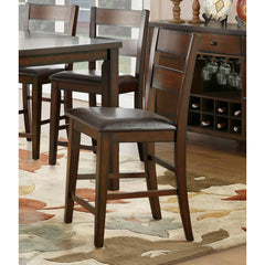 Valhalla Finish Wooden Counter Height Chairs Set of 2pc Classic Style Faux Leather Upholstered Seat Transitional Furniture