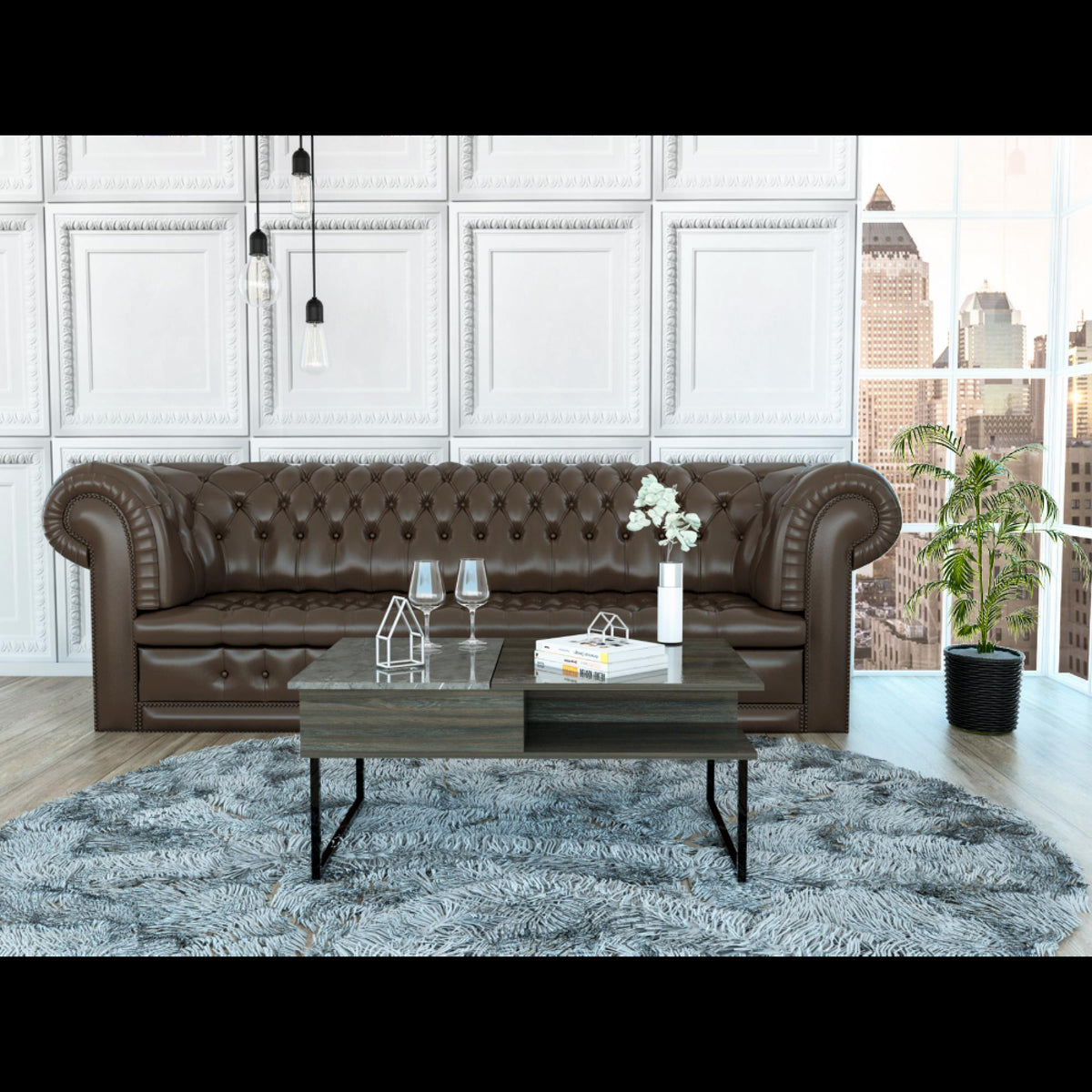 Orestes Lift Top Coffee Table, One Shelf, Carbon Espresso / Onyx