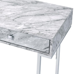 Cassandra White Printed Faux Marble Top & Chrome Finish Writing Desk