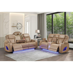 Hephaestus Modern 2pc Power Reclining Massager Sofa and Loveseat Set in Caramel Faux Leather
