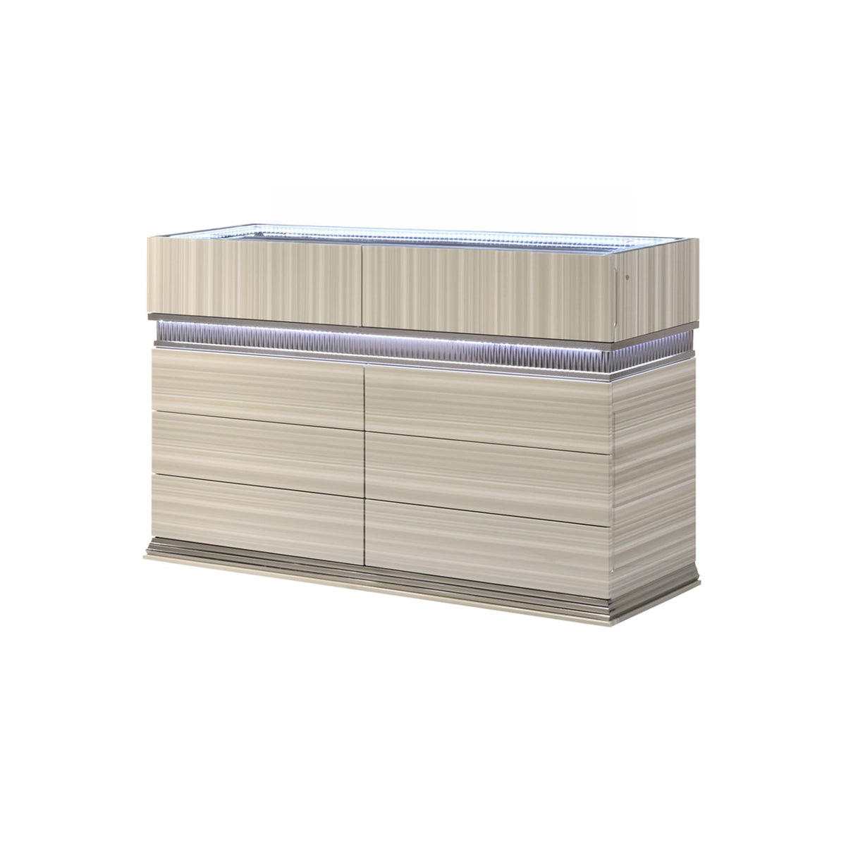 Earth Modern Style 6 Drawer Dresser made with wood and LED in Gray with clean linear detailing(INCLUDES DRESSER ONLY NOT MIRROR)