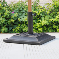20 lbs Patio Market Umbrella Base Stand Resin Parasol Holder Square with Beautiful Decorative Pattern & Easy Setup, for Φ1.5", Φ1.89" Pole, for Beach, Lawn, Deck, Backyard, Garden, Bronze