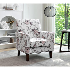 Haven Polyester Blend Armchair, Solid Birch Wood Frame with Brown Tapered Legs, Foam Padded Accent Chair with Trim Detail for Living Room Office