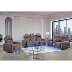 Epic Brown 3PC Power Reclining Sofa-Loveseat and Recliner with Power Headrest, LED and more