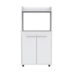 Kitchen Cart 49" H, Two Door Cabinet, One Open Shelf, Two Interior Shelves, White