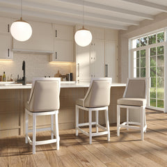 Swivel 26"H Counter-Height Bar Stool with Tall Back, White with Gray Faux-Leather Seat, 1PC