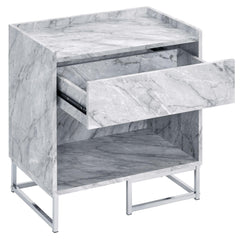 White Printed Faux Marble and Chrome Accent Table